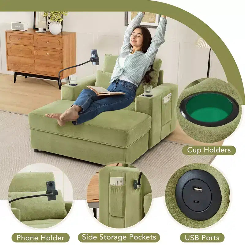 Fauteuil inclinable moderne en chenille avec pouf de rangement mobile
