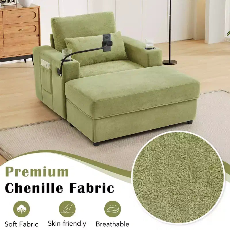 Fauteuil inclinable moderne en chenille avec pouf de rangement mobile