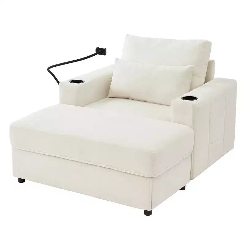 Fauteuil inclinable moderne en chenille avec pouf de rangement mobile