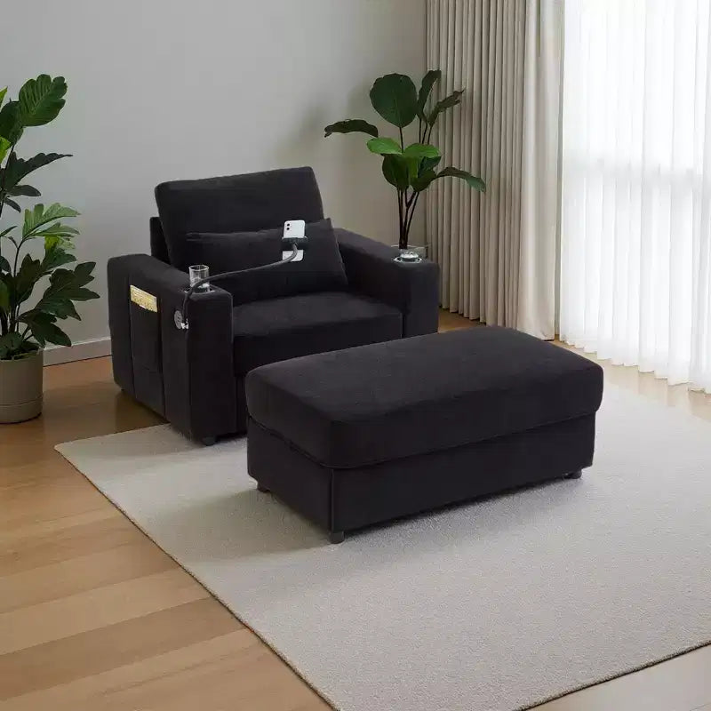 Fauteuil inclinable moderne en chenille avec pouf de rangement mobile