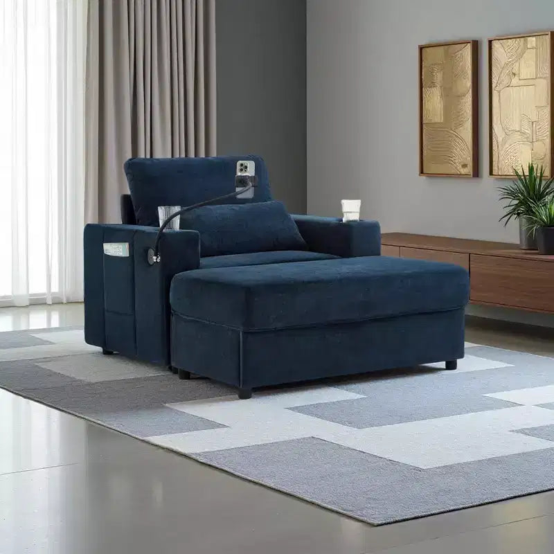 Fauteuil inclinable moderne en chenille avec pouf de rangement mobile