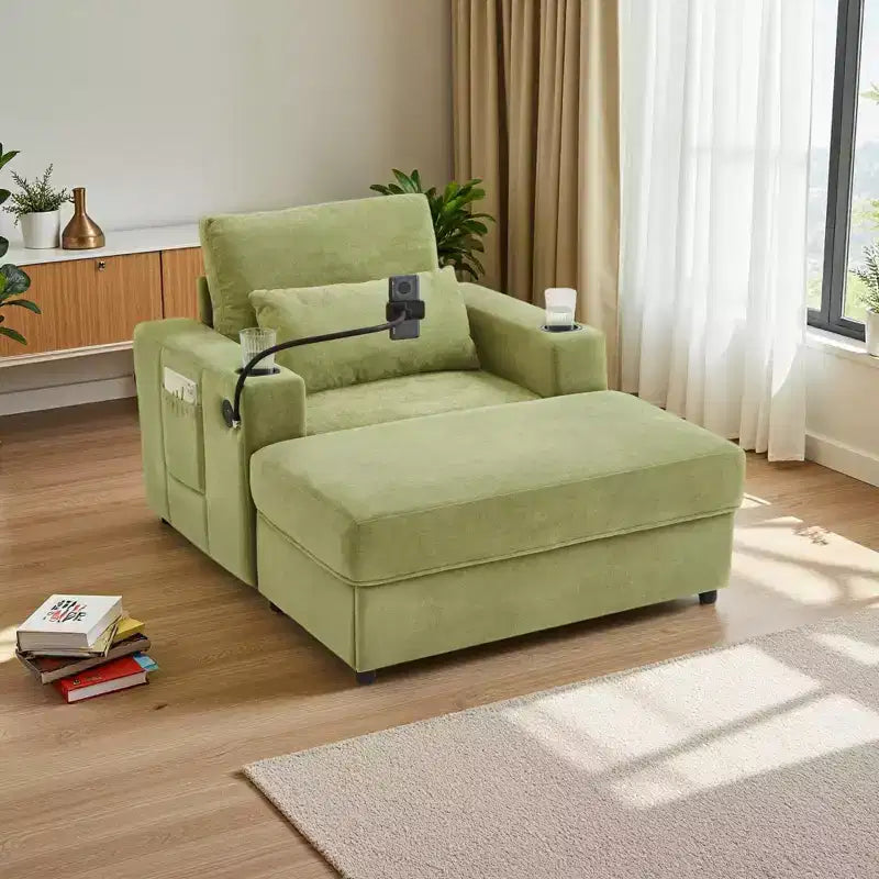 Fauteuil inclinable moderne en chenille avec pouf de rangement mobile