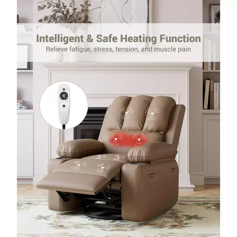 Grand fauteuil inclinable manuel en cuir avec accoudoirs confortables, porte-gobelets intégrés, largeur d'assise de 54 cm, pour la détente et le divertissement dans le salon