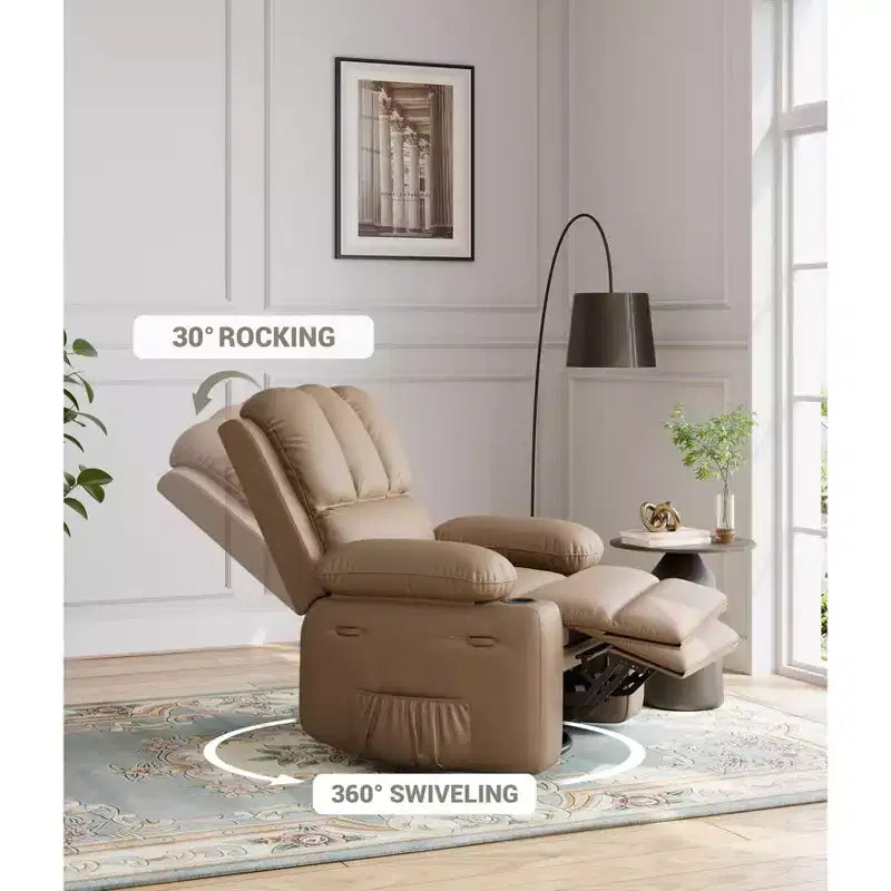 Grand fauteuil inclinable manuel en cuir avec accoudoirs confortables, porte-gobelets intégrés, largeur d'assise de 54 cm, pour la détente et le divertissement dans le salon
