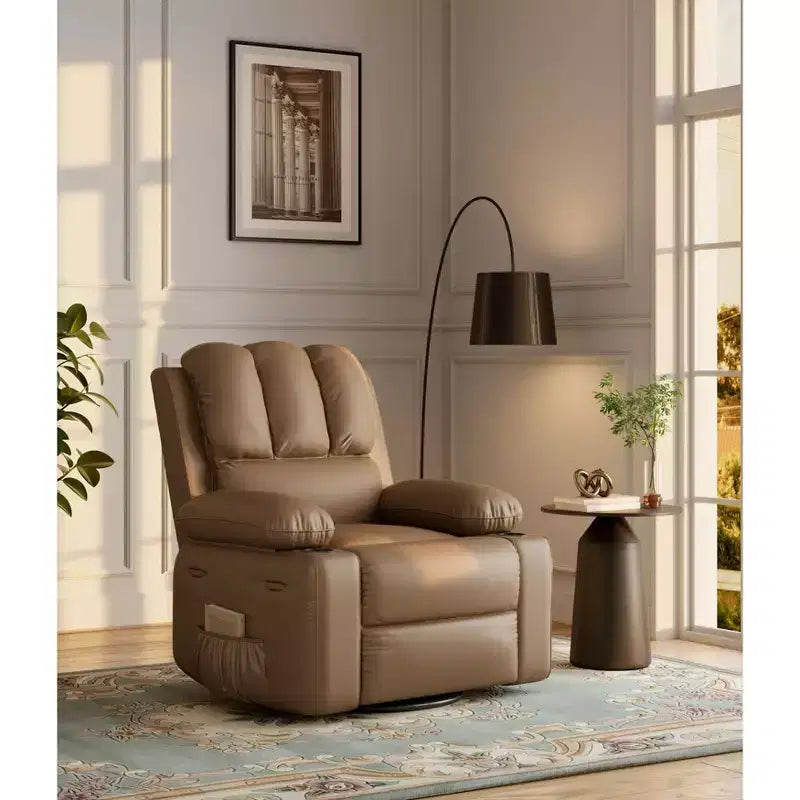 Grand fauteuil inclinable manuel en cuir avec accoudoirs confortables, porte-gobelets intégrés, largeur d'assise de 54 cm, pour la détente et le divertissement dans le salon