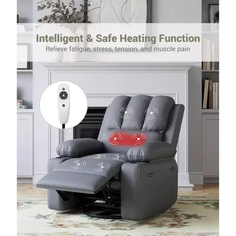 Grand fauteuil inclinable manuel en cuir avec accoudoirs confortables, porte-gobelets intégrés, largeur d'assise de 54 cm, pour la détente et le divertissement dans le salon