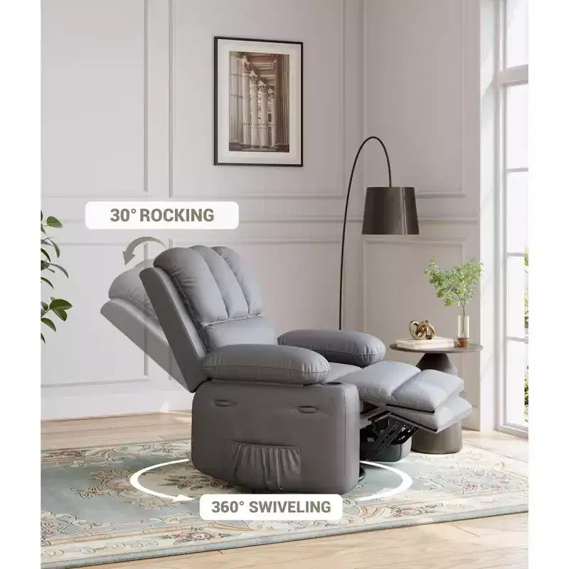 Grand fauteuil inclinable manuel en cuir avec accoudoirs confortables, porte-gobelets intégrés, largeur d'assise de 54 cm, pour la détente et le divertissement dans le salon