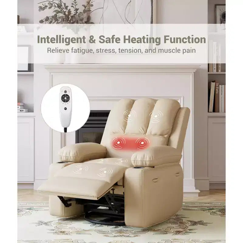 Grand fauteuil inclinable manuel en cuir avec accoudoirs confortables, porte-gobelets intégrés, largeur d'assise de 54 cm, pour la détente et le divertissement dans le salon