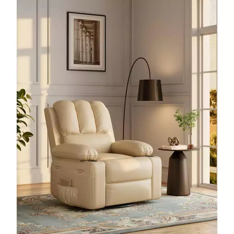 Grand fauteuil inclinable manuel en cuir avec accoudoirs confortables, porte-gobelets intégrés, largeur d'assise de 54 cm, pour la détente et le divertissement dans le salon