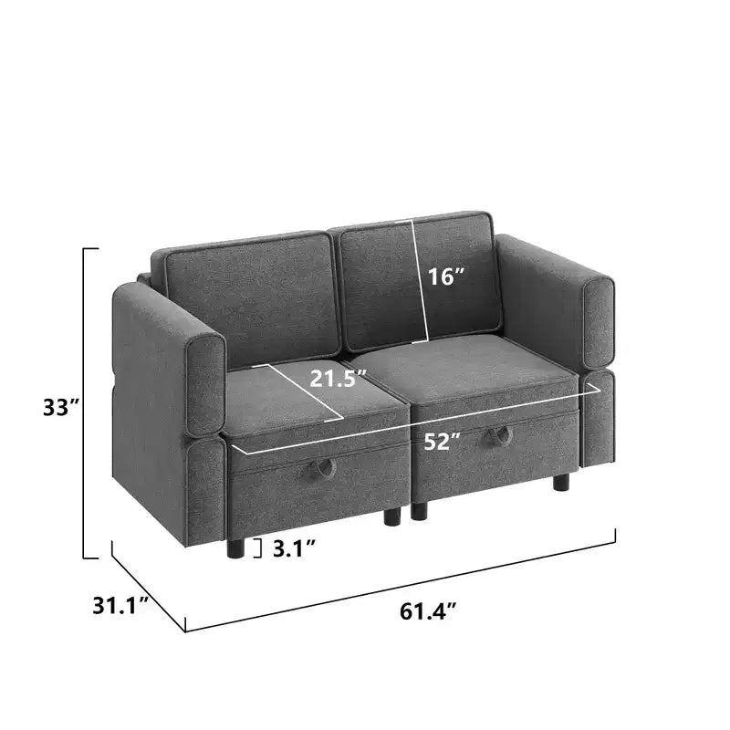 Canapé d'angle avec pouf de rangement - Canapé modulaire en L réglable pour salon (tissu chenille)