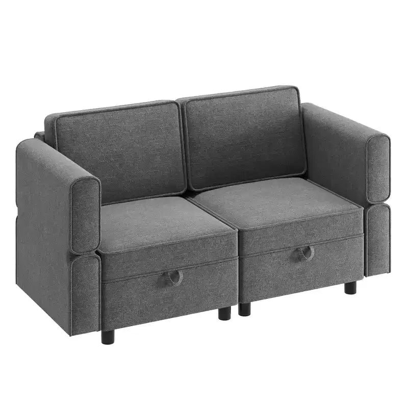 Canapé d'angle avec pouf de rangement - Canapé modulaire en L réglable pour salon (tissu chenille)