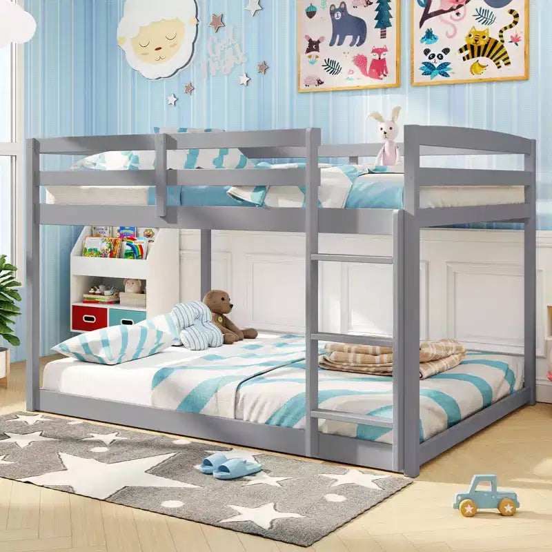 Costway Full Over Full Bunk Bed with Full-length Guardrails & Integrated Ladder Gray/White
