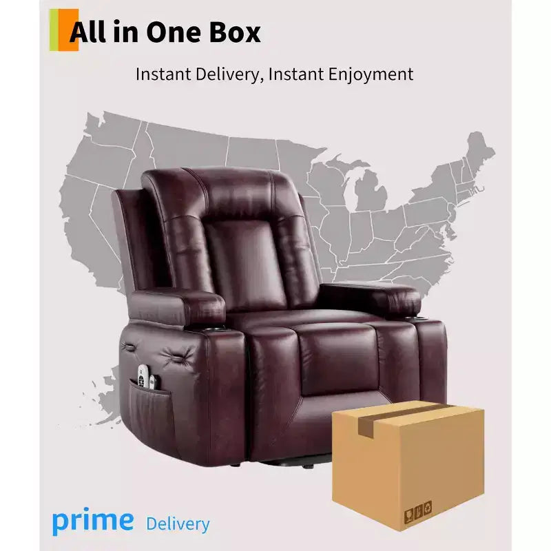 Fauteuil inclinable électrique surdimensionné avec chaleur et massage, fauteuil inclinable électrique en similicuir PU pour personnes âgées, canapé individuel avec porte-gobelet