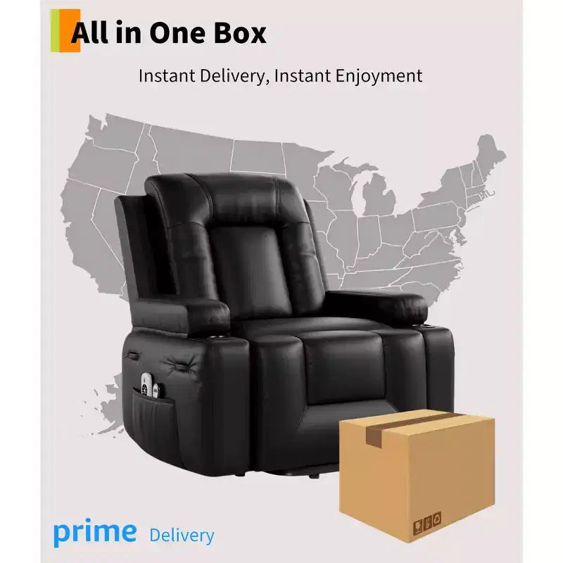 Fauteuil inclinable électrique surdimensionné avec chaleur et massage, fauteuil inclinable électrique en similicuir PU pour personnes âgées, canapé individuel avec porte-gobelet