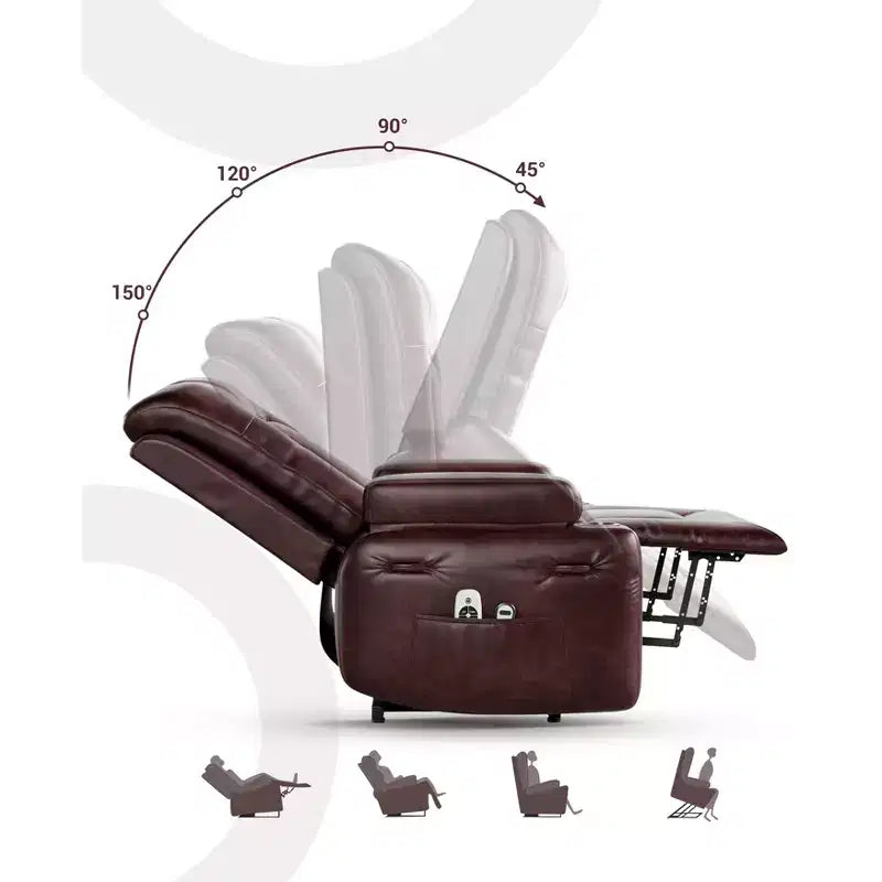 Fauteuil inclinable électrique surdimensionné avec chaleur et massage, fauteuil inclinable électrique en similicuir PU pour personnes âgées, canapé individuel avec porte-gobelet