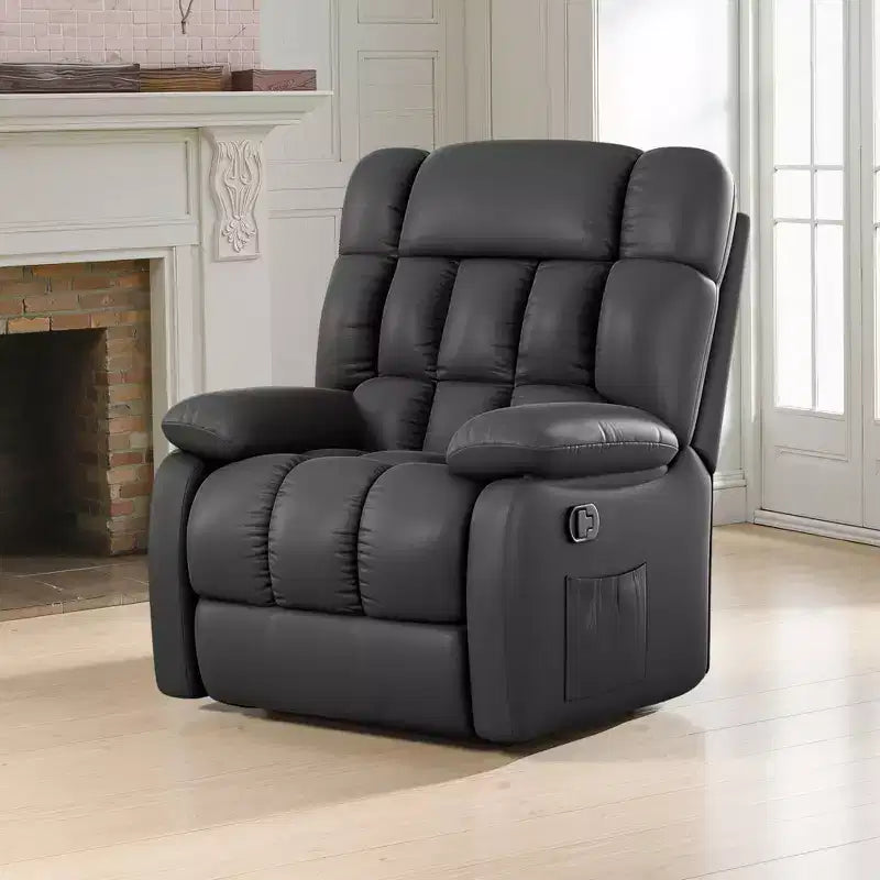 Fauteuil inclinable ergonomique avec repose-pieds et pochette latérale, inclinaison réglable de 110 à 160°, pour salon, noir