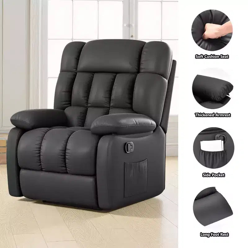 Fauteuil inclinable ergonomique avec repose-pieds et pochette latérale, inclinaison réglable de 110 à 160°, pour salon, noir