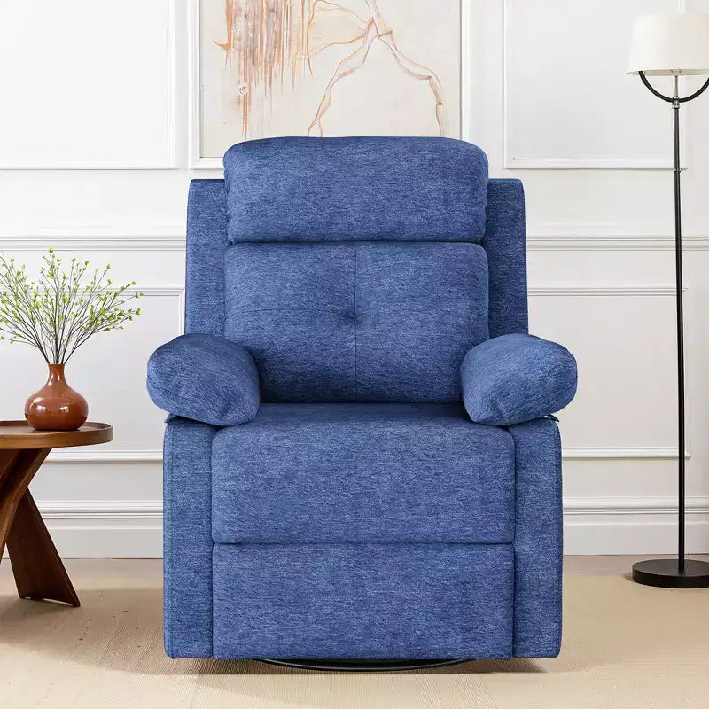 Fauteuil inclinable berçant pivotant bleu de petite taille, design compact pour femmes, convient pour chambre et salon