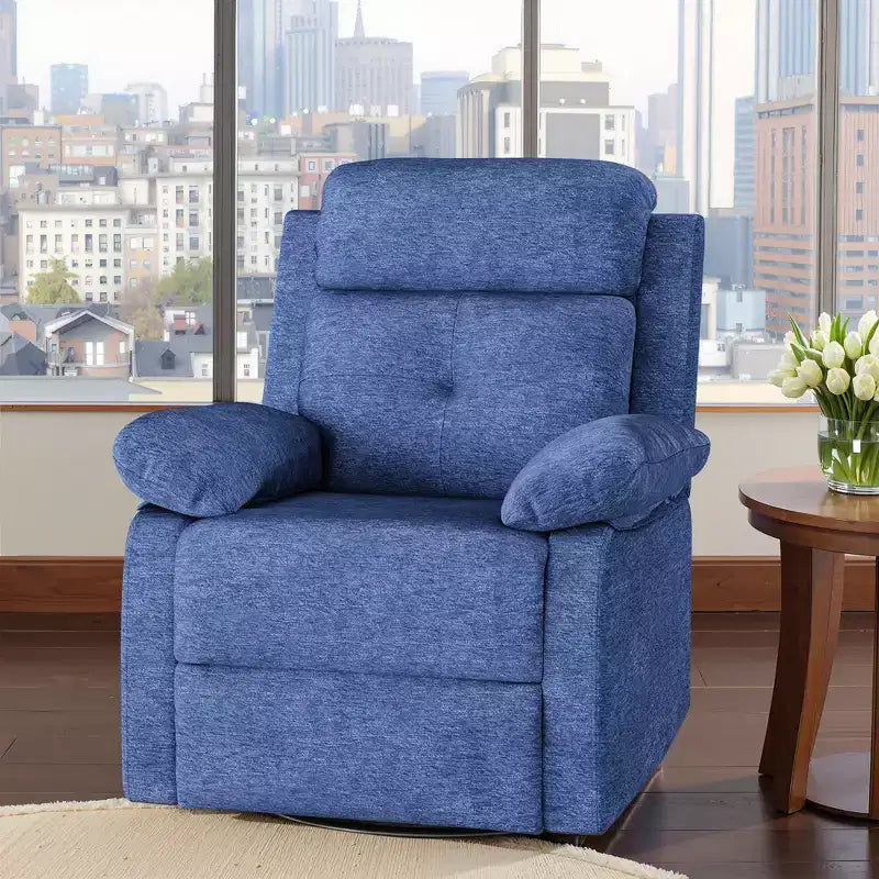 Fauteuil inclinable berçant pivotant bleu de petite taille, design compact pour femmes, convient pour chambre et salon