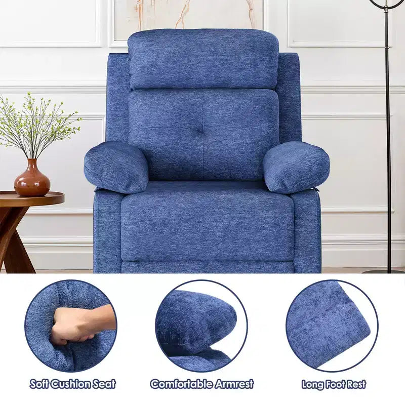 Fauteuil inclinable berçant pivotant bleu de petite taille, design compact pour femmes, convient pour chambre et salon