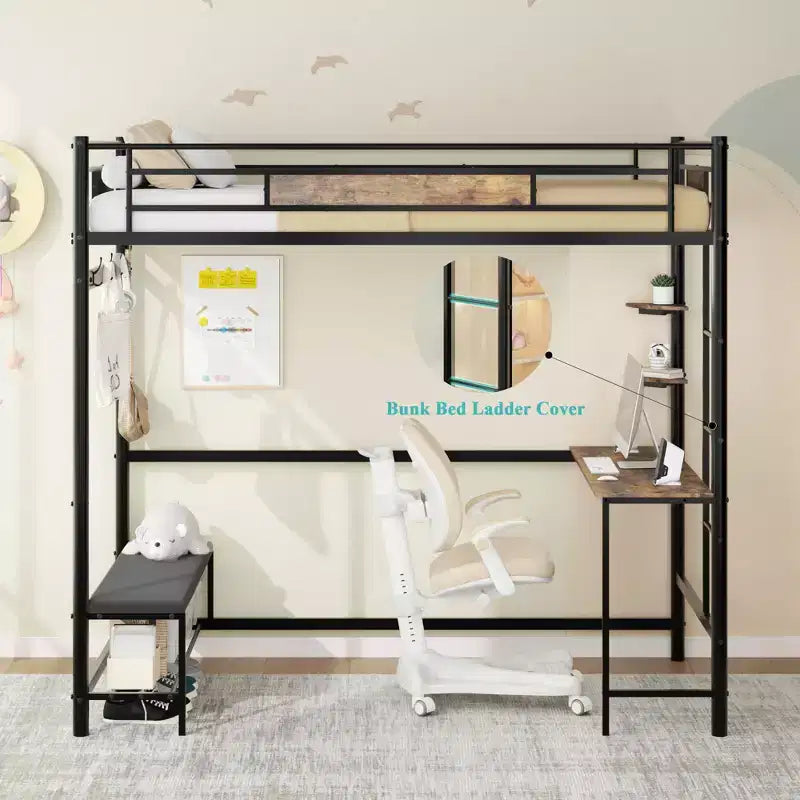 Cadre de lit mezzanine simple avec rangement, montage facile, lattes métalliques robustes avec boucle, sommier tapissier non requis
