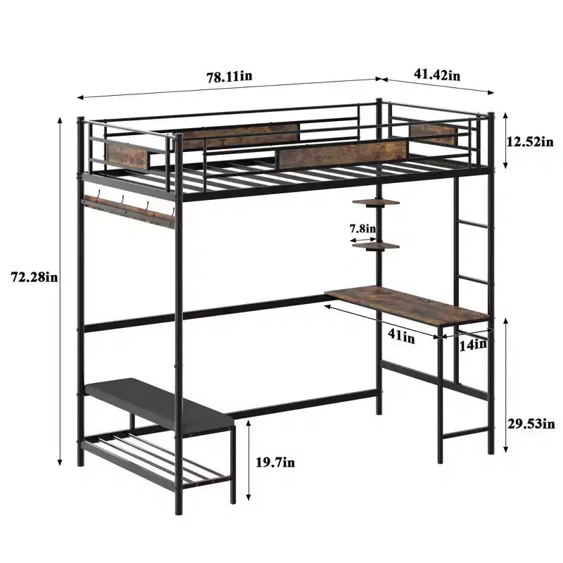 Cadre de lit mezzanine simple avec rangement, montage facile, lattes métalliques robustes avec boucle, sommier tapissier non requis