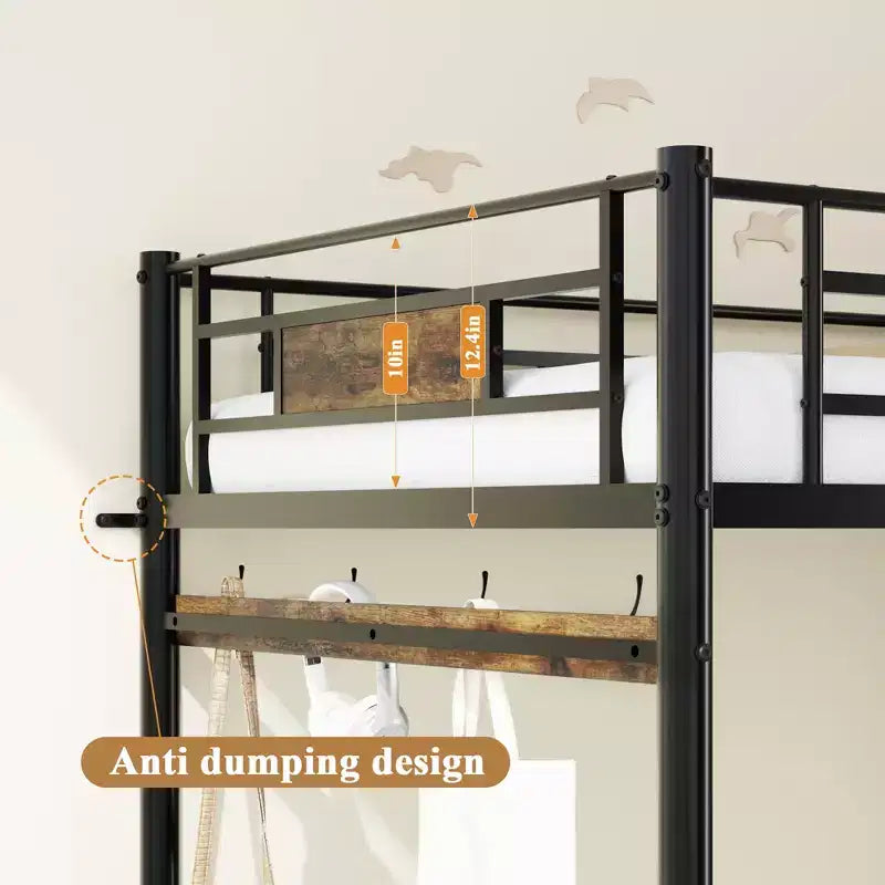 Cadre de lit mezzanine simple avec rangement, montage facile, lattes métalliques robustes avec boucle, sommier tapissier non requis