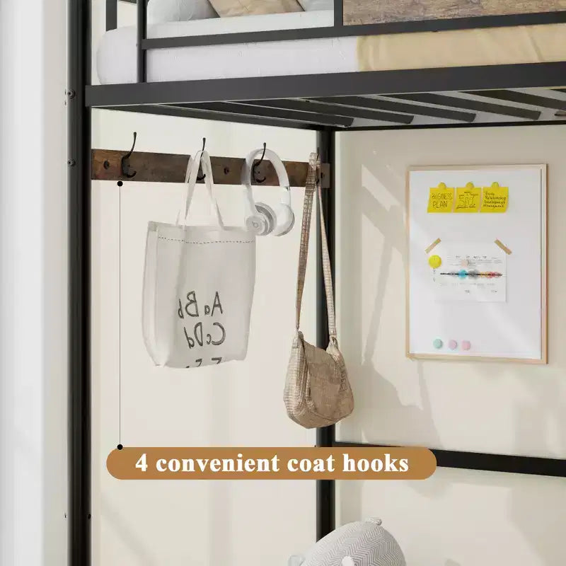 Cadre de lit mezzanine simple avec rangement, montage facile, lattes métalliques robustes avec boucle, sommier tapissier non requis