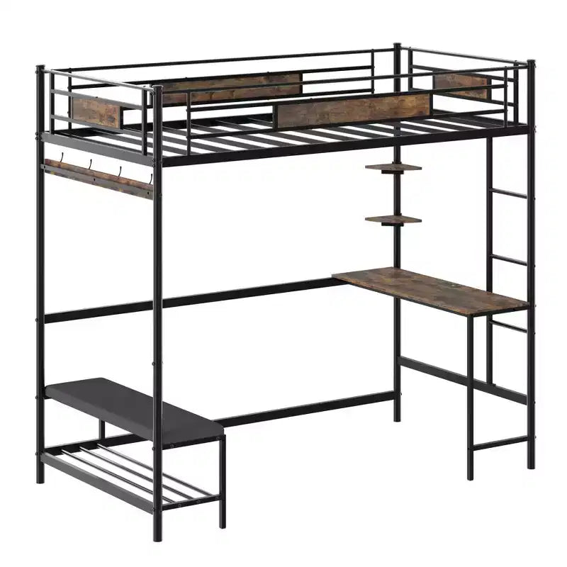 Cadre de lit mezzanine simple avec rangement, montage facile, lattes métalliques robustes avec boucle, sommier tapissier non requis