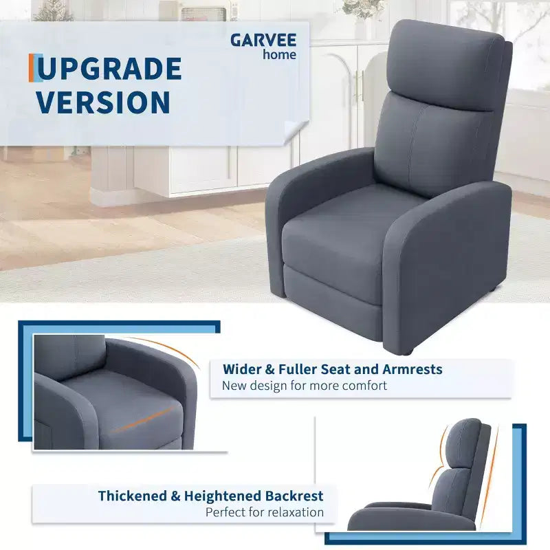 Fauteuil relax pour adultes, fauteuil inclinable paresseux ergonomique réglable, canapé simple amélioré avec poche latérale, dossier haut, accoudoirs larges et assise rembourrée