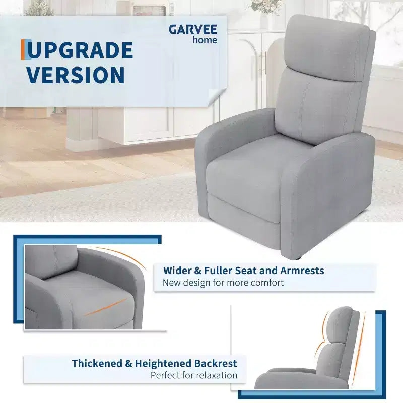 Fauteuil relax pour adultes, fauteuil inclinable paresseux ergonomique réglable, canapé simple amélioré avec poche latérale, dossier haut, accoudoirs larges et assise rembourrée