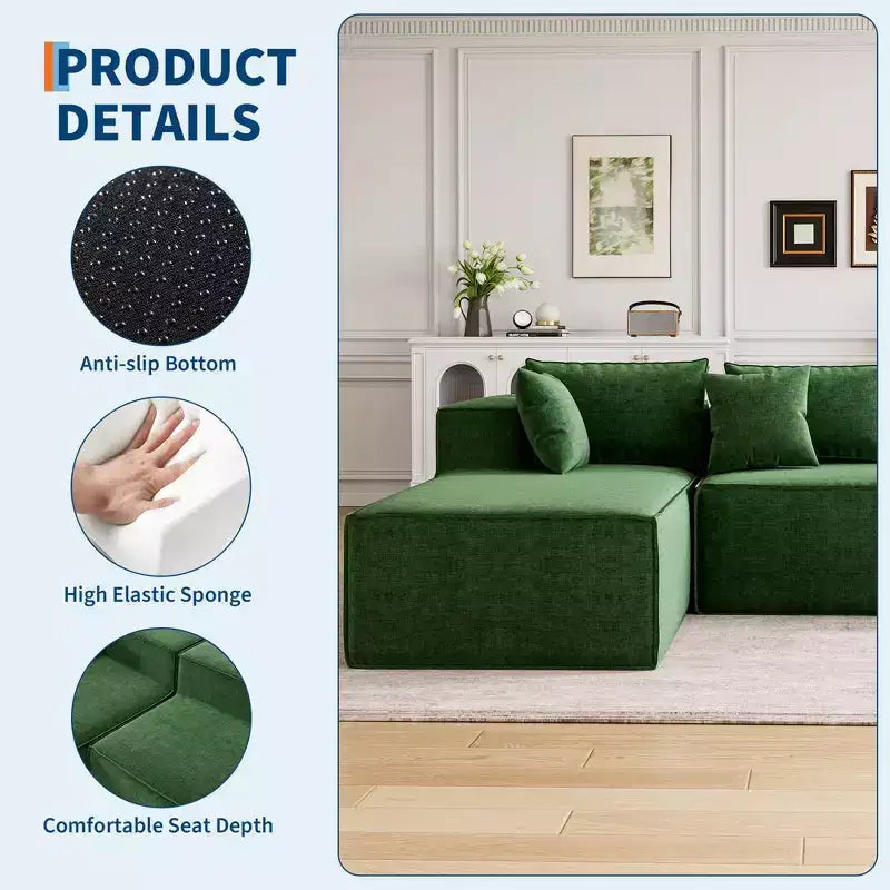Canapés modulaires pour salon, canapé sectionnel Cloud avec assise profonde, canapé en L modulaire de 106,7 po avec chaise longue, canapés rembourrés