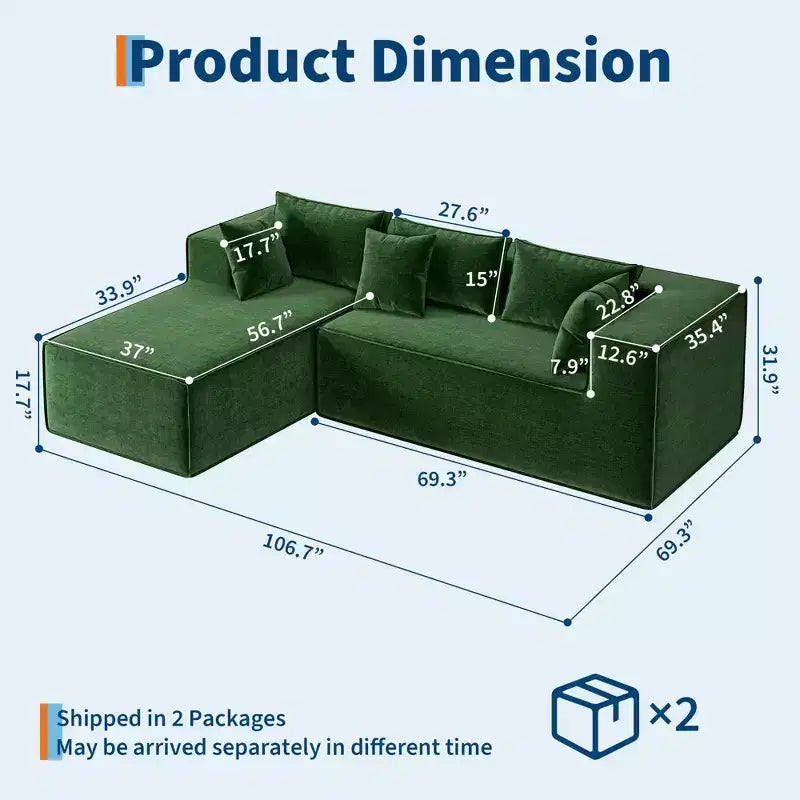 Canapés modulaires pour salon, canapé sectionnel Cloud avec assise profonde, canapé en L modulaire de 106,7 po avec chaise longue, canapés rembourrés