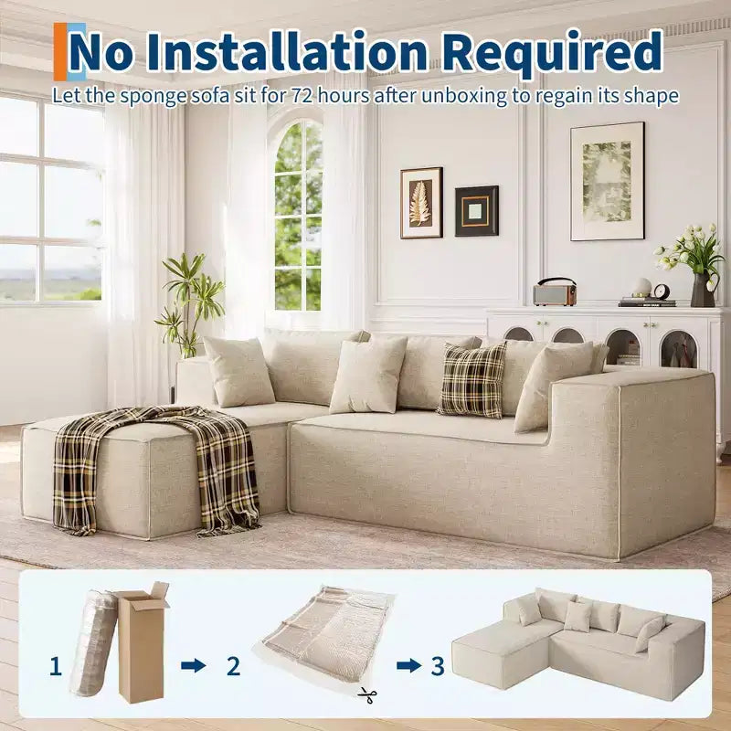 Canapés modulaires pour salon, canapé sectionnel Cloud avec assise profonde, canapé en L modulaire de 106,7 po avec chaise longue, canapés rembourrés