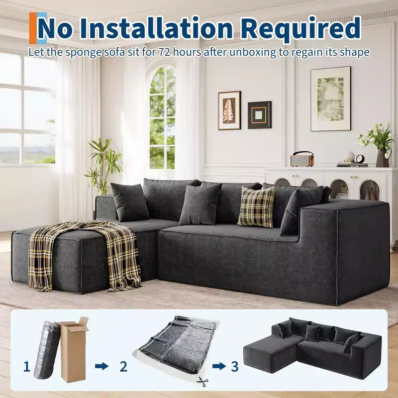 Canapés modulaires pour salon, canapé sectionnel Cloud avec assise profonde, canapé en L modulaire de 106,7 po avec chaise longue, canapés rembourrés