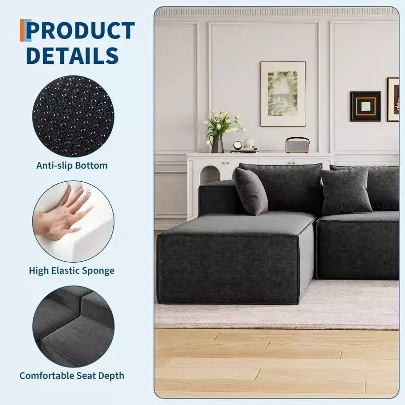 Canapés modulaires pour salon, canapé sectionnel Cloud avec assise profonde, canapé en L modulaire de 106,7 po avec chaise longue, canapés rembourrés