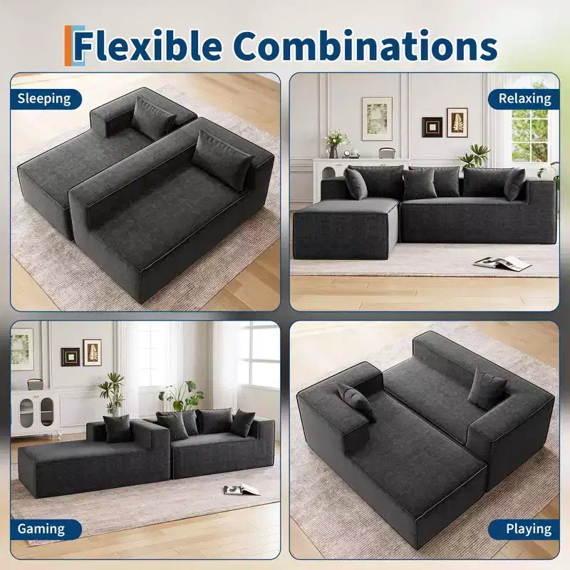 Canapés modulaires pour salon, canapé sectionnel Cloud avec assise profonde, canapé en L modulaire de 106,7 po avec chaise longue, canapés rembourrés