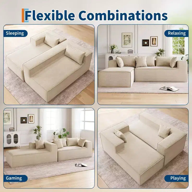 Canapés modulaires pour salon, canapé sectionnel Cloud avec assise profonde, canapé en L modulaire de 106,7 po avec chaise longue, canapés rembourrés
