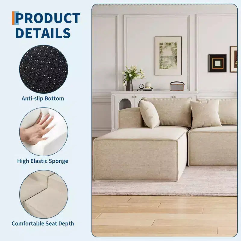 Canapés modulaires pour salon, canapé sectionnel Cloud avec assise profonde, canapé en L modulaire de 106,7 po avec chaise longue, canapés rembourrés