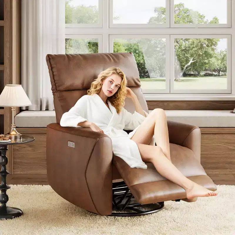 Fauteuil inclinable électrique, fauteuil pivotant et berçant pour adultes, fauteuil de relaxation en tissu rembourré avec ports USB pour chambre d de bébé
