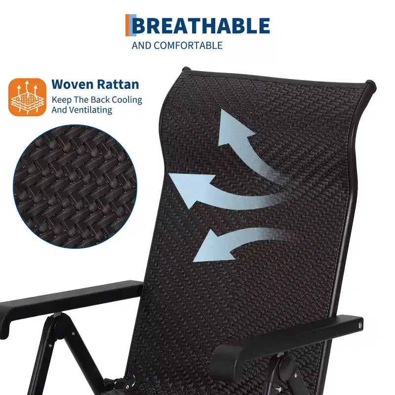 Chaise longue pliante en rotin pour l'extérieur, chaise longue portable d'extérieur, repose-pieds d'extérieur réversible, rotin PE, 150 kg, convient pour le jardin, le balcon