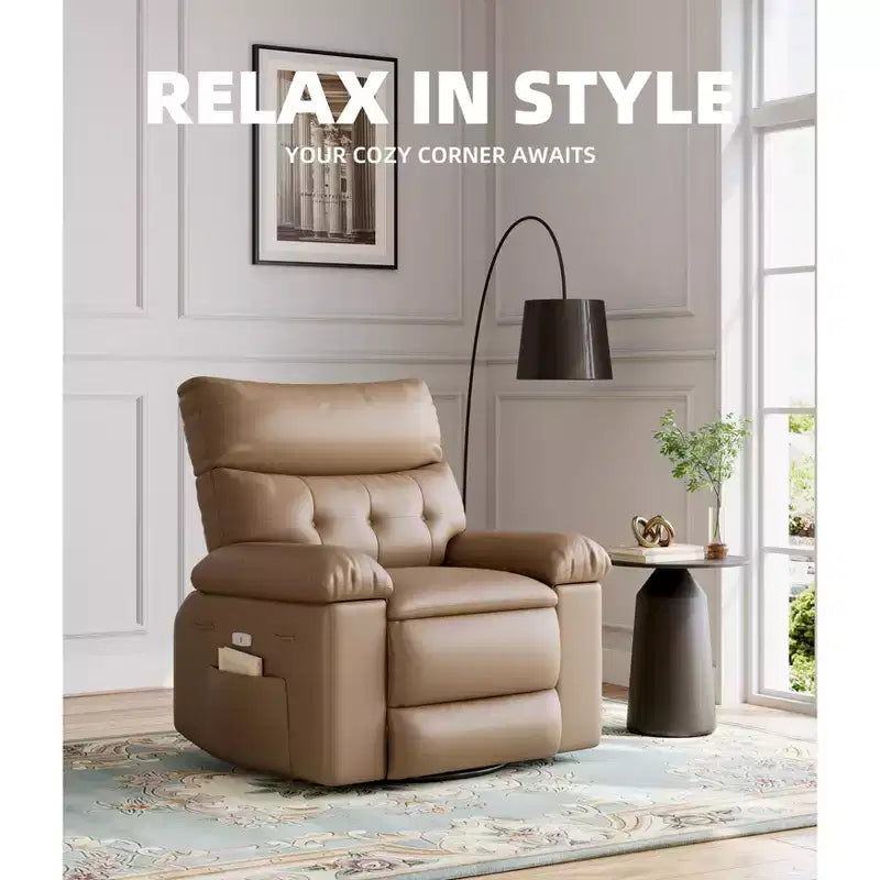 Fauteuil de massage manuel de salon, Fauteuil de massage pivotant à 360 degrés avec télécommande, Fauteuil de loisirs en cuir PU avec poches latérales