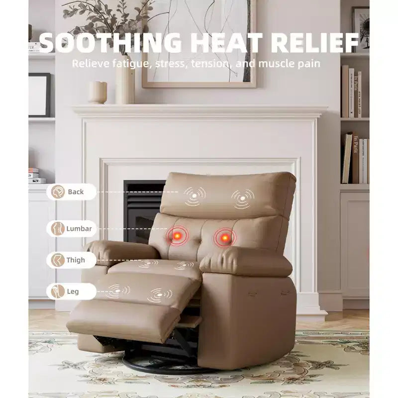 Fauteuil de massage manuel de salon, Fauteuil de massage pivotant à 360 degrés avec télécommande, Fauteuil de loisirs en cuir PU avec poches latérales