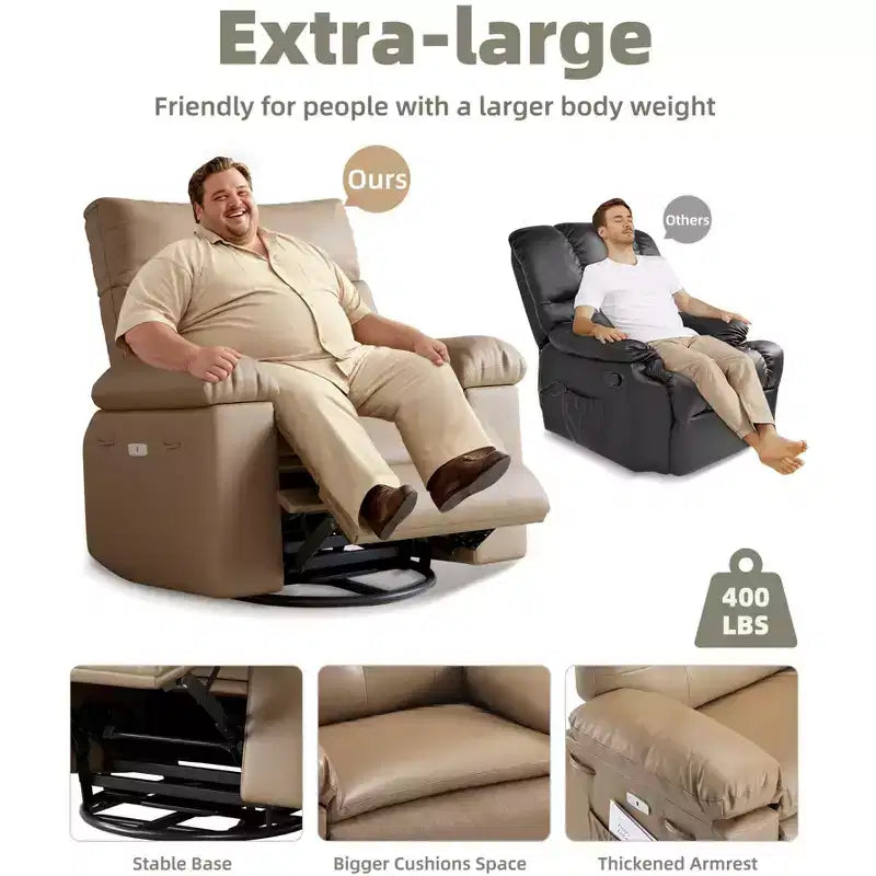 Fauteuil de massage manuel de salon, Fauteuil de massage pivotant à 360 degrés avec télécommande, Fauteuil de loisirs en cuir PU avec poches latérales