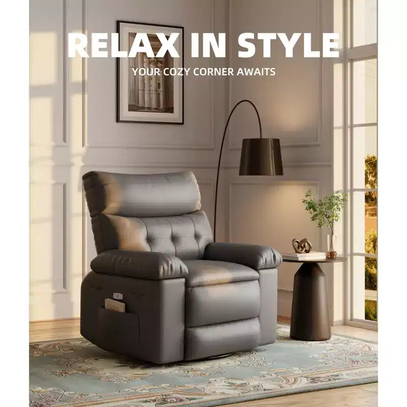 Fauteuil de massage manuel de salon, Fauteuil de massage pivotant à 360 degrés avec télécommande, Fauteuil de loisirs en cuir PU avec poches latérales