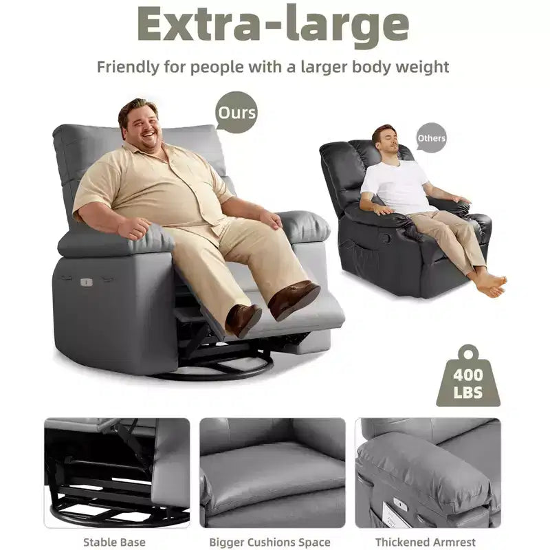 Fauteuil de massage manuel de salon, Fauteuil de massage pivotant à 360 degrés avec télécommande, Fauteuil de loisirs en cuir PU avec poches latérales