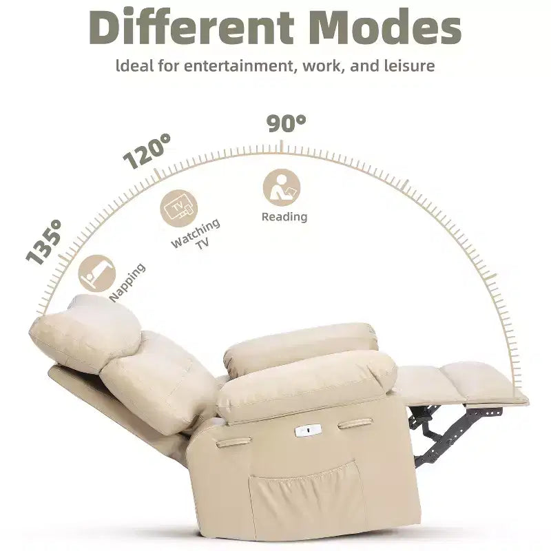 Fauteuil de massage manuel de salon, Fauteuil de massage pivotant à 360 degrés avec télécommande, Fauteuil de loisirs en cuir PU avec poches latérales