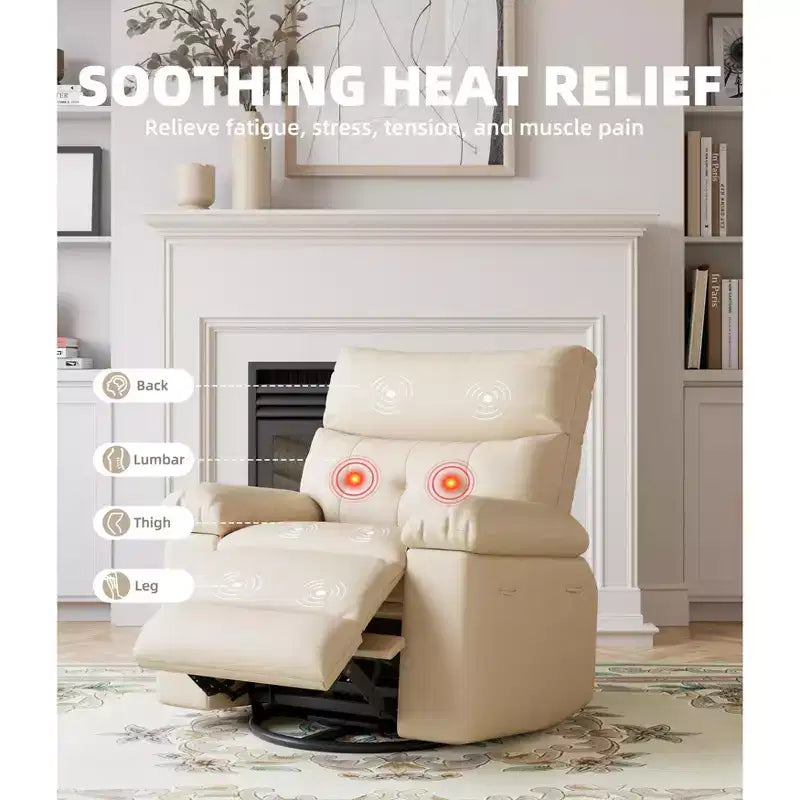 Fauteuil de massage manuel de salon, Fauteuil de massage pivotant à 360 degrés avec télécommande, Fauteuil de loisirs en cuir PU avec poches latérales