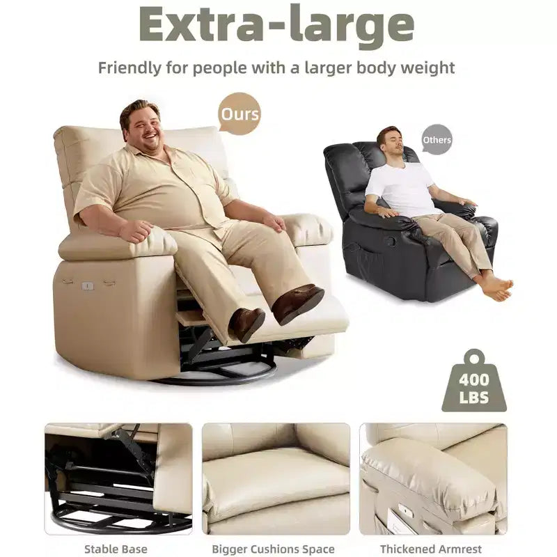Fauteuil de massage manuel de salon, Fauteuil de massage pivotant à 360 degrés avec télécommande, Fauteuil de loisirs en cuir PU avec poches latérales