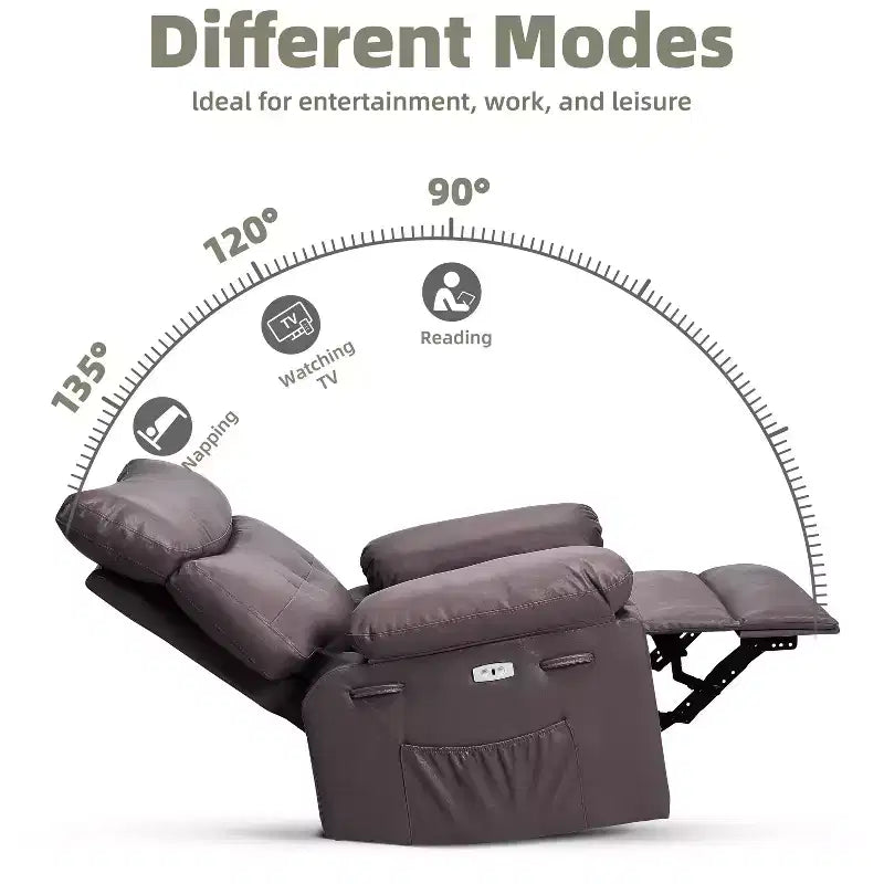 Fauteuil de massage manuel de salon, Fauteuil de massage pivotant à 360 degrés avec télécommande, Fauteuil de loisirs en cuir PU avec poches latérales